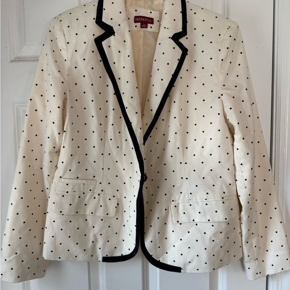 Merona Women's Blazer - Black Polka Dots on Cream
